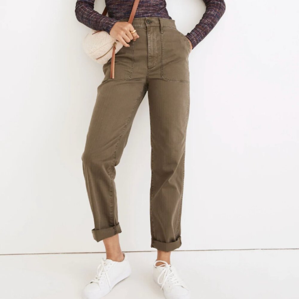 Madewell The Perfect Vintage Straight Workwear Pant olive green size 29 NC368